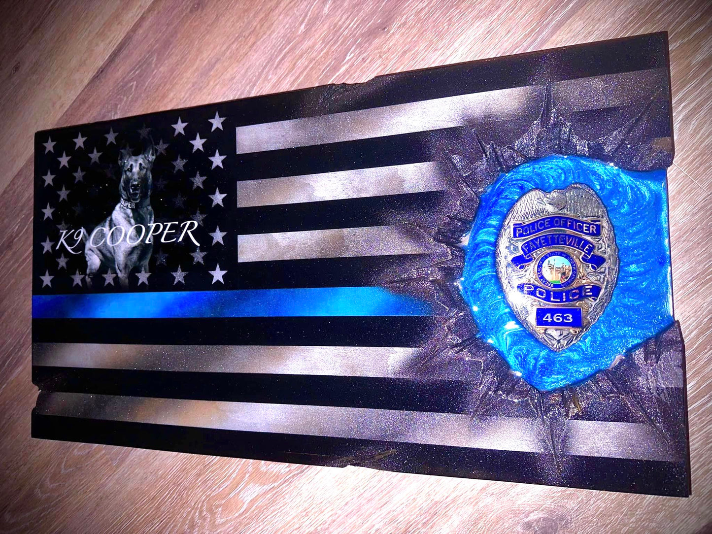 Police K9 Midnight Thin Blue Line Flag Patch Series : Photo Faded In Union