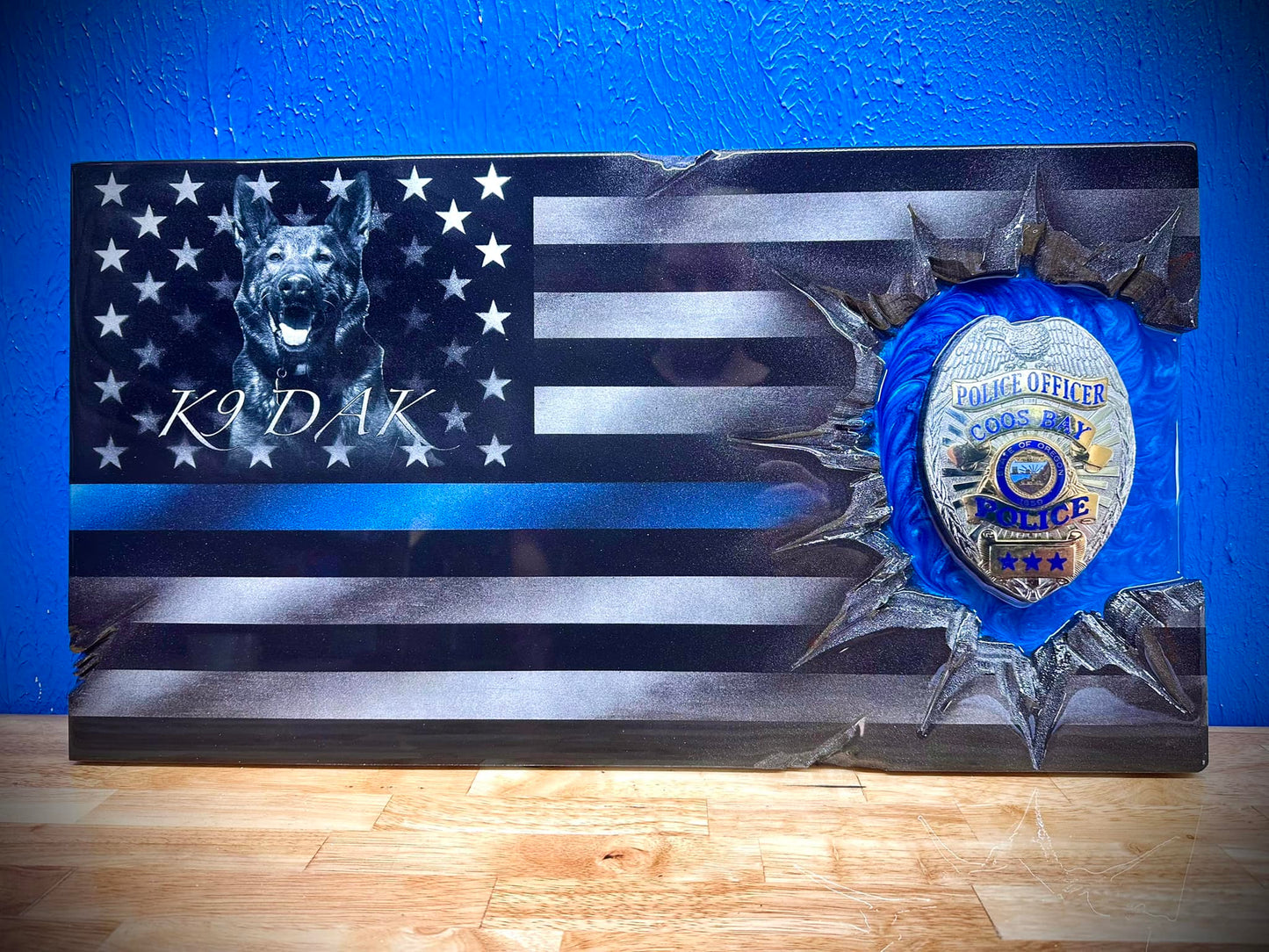 Police K9 Midnight Thin Blue Line Flag Patch Series : Photo Faded In Union