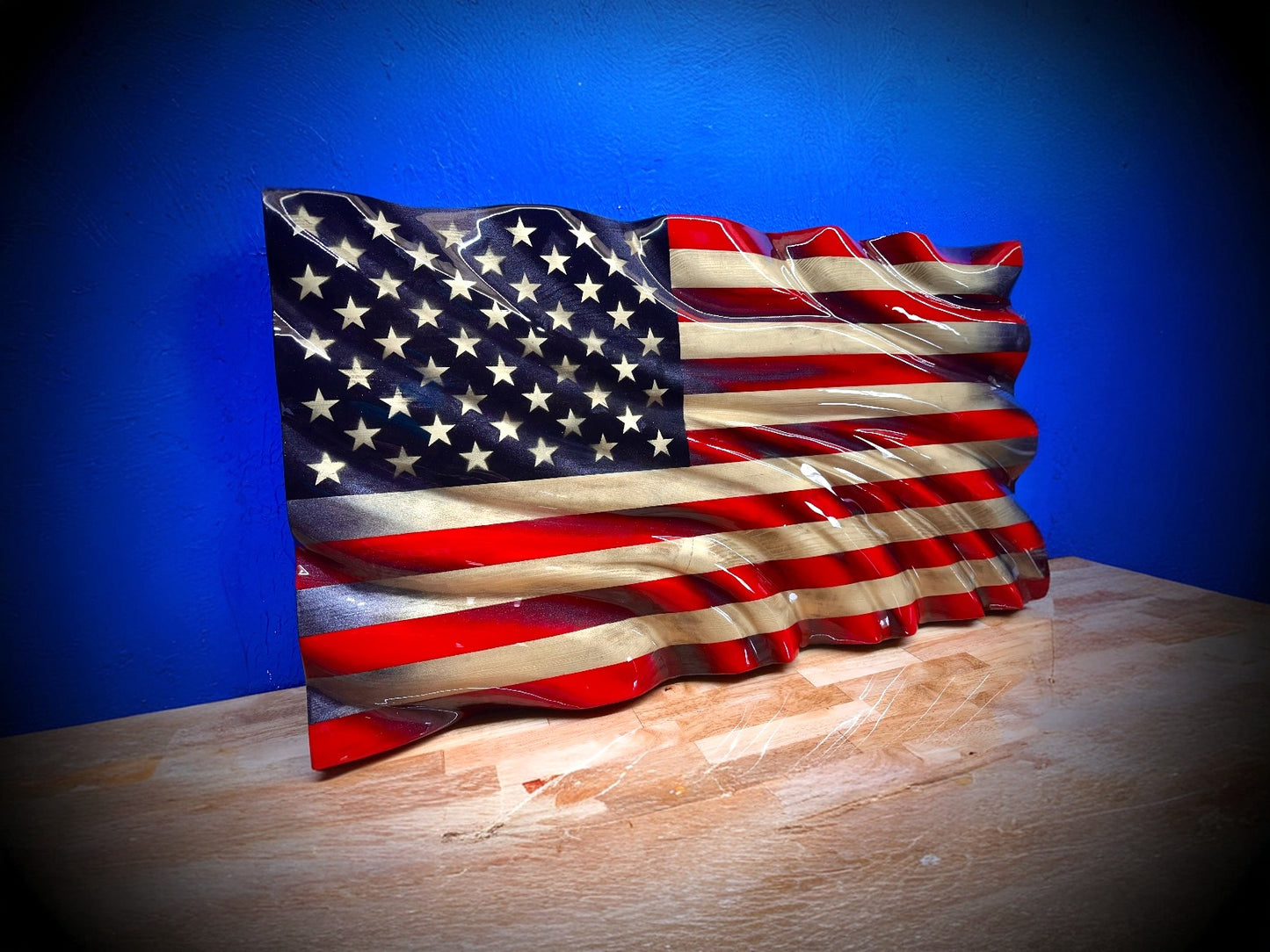 Revenant Series WAVY Wooden American Flag - Handmade, NO CNC, Made In America by an Army Veteran. (Copy)
