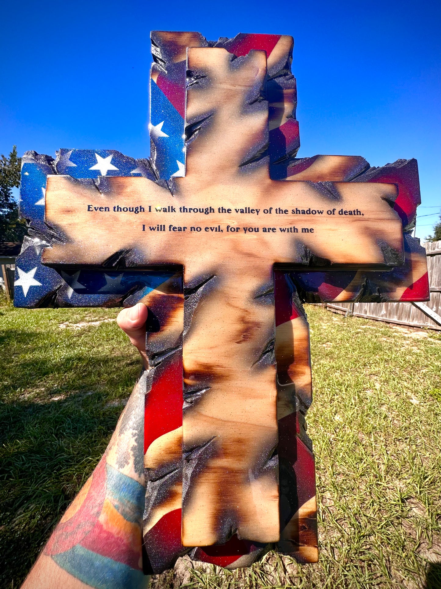 Handmade American Flag Cross - With Verse