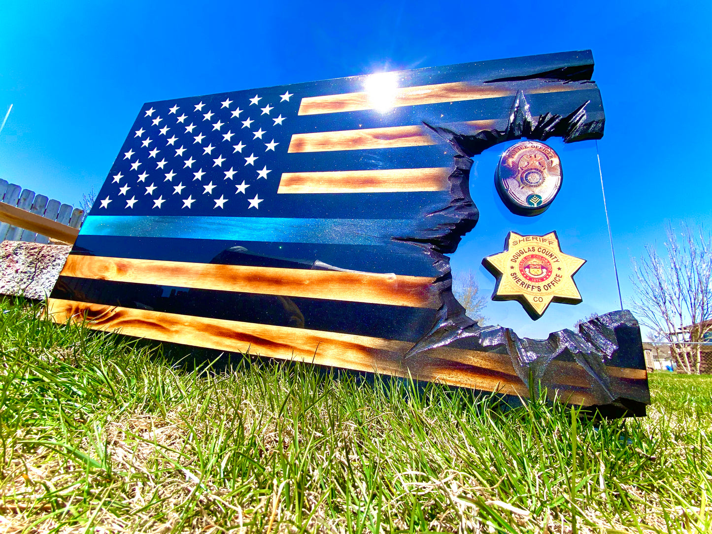 Thin Blue Line Patch Series - Wooden American Flag