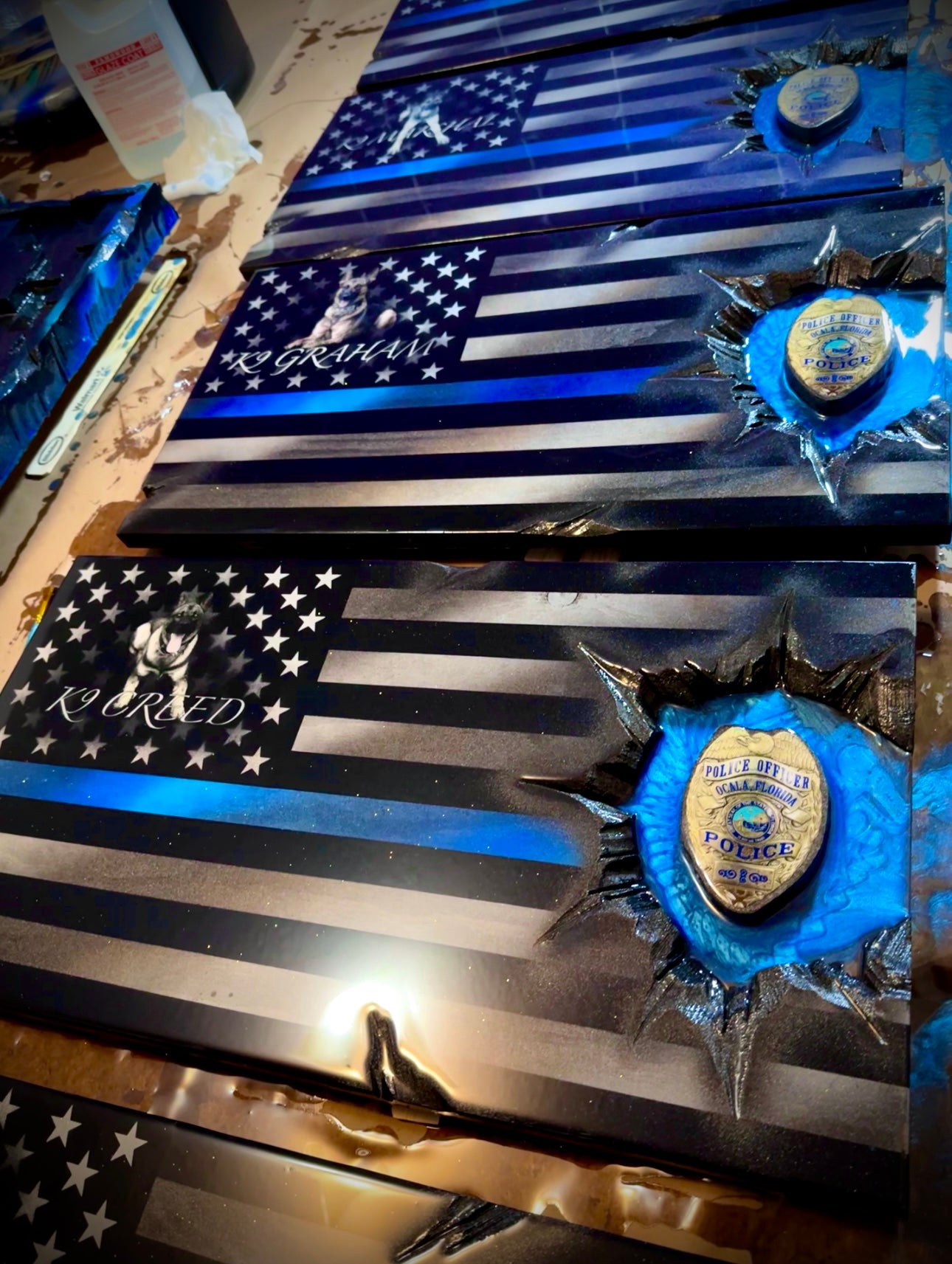 Police K9 Midnight Thin Blue Line Flag Patch Series : Photo Faded In Union