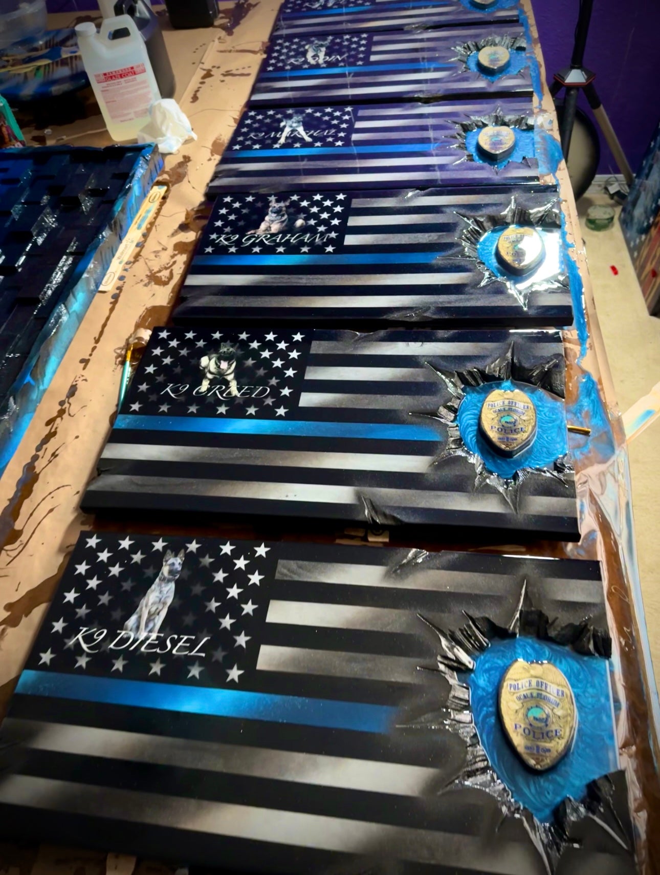 Police K9 Midnight Thin Blue Line Flag Patch Series : Photo Faded In Union