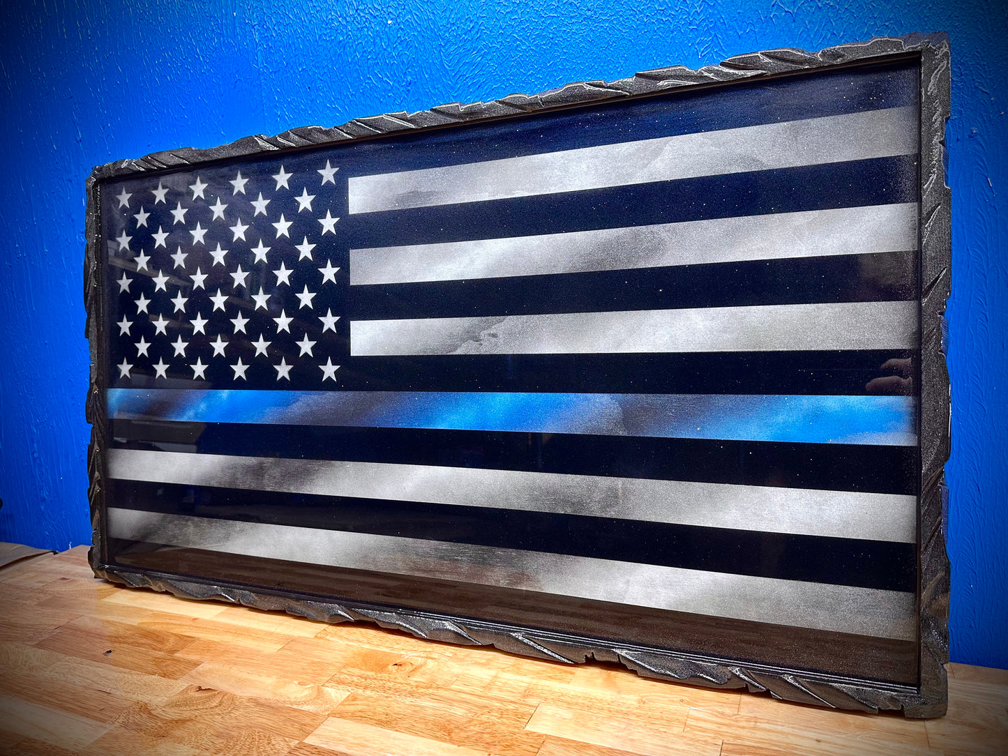 1 of 1 Limited Edition Midnight Thin Blue Line Series - with a Carved Border & Backlight Kit