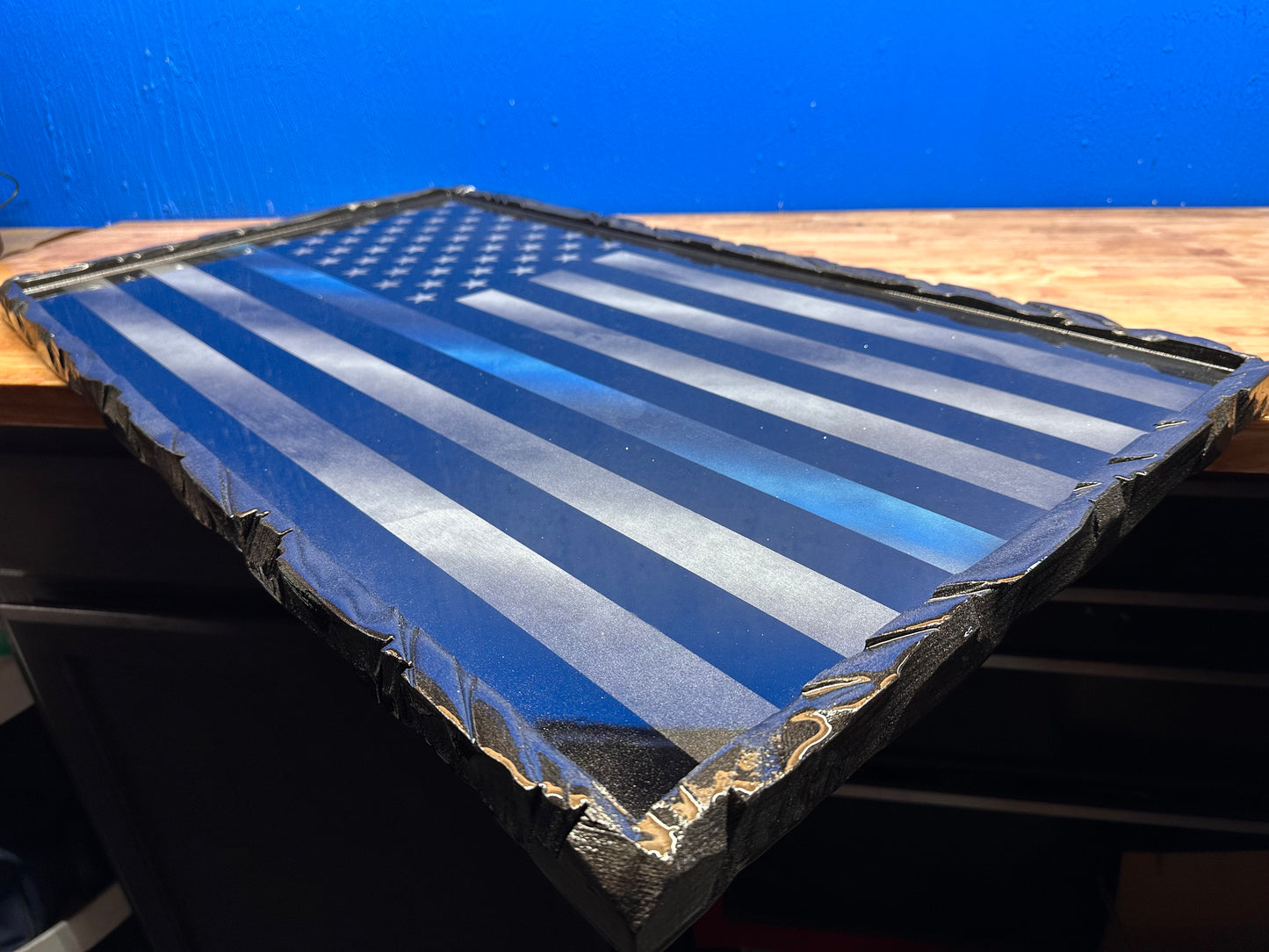 1 of 1 Limited Edition Midnight Thin Blue Line Series - with a Carved Border & Backlight Kit