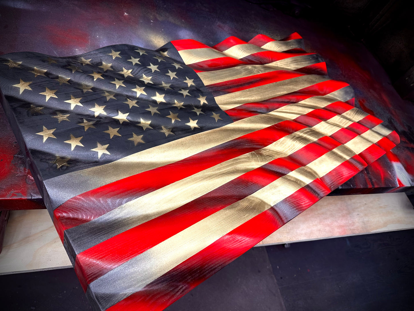 Revenant Series WAVY Wooden American Flag - Handmade, NO CNC, Made In America by an Army Veteran. (Copy)