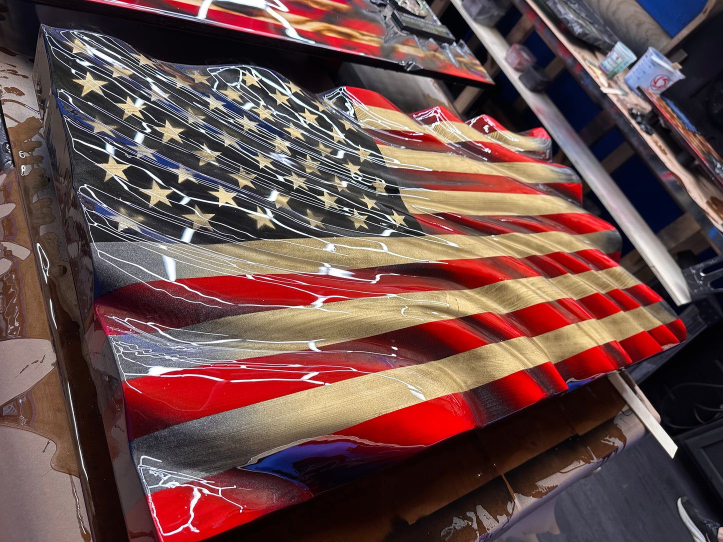 Revenant Series WAVY Wooden American Flag - Handmade, NO CNC, Made In America by an Army Veteran. (Copy)