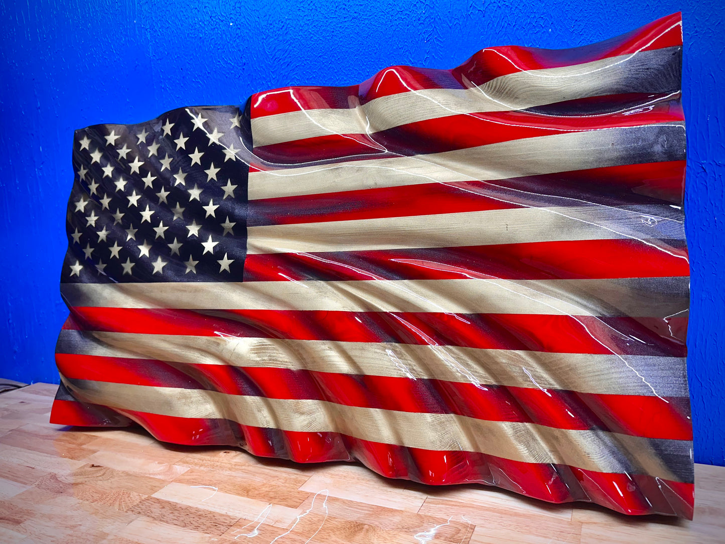 Revenant Series WAVY Wooden American Flag - Handmade, NO CNC, Made In America by an Army Veteran. (Copy)