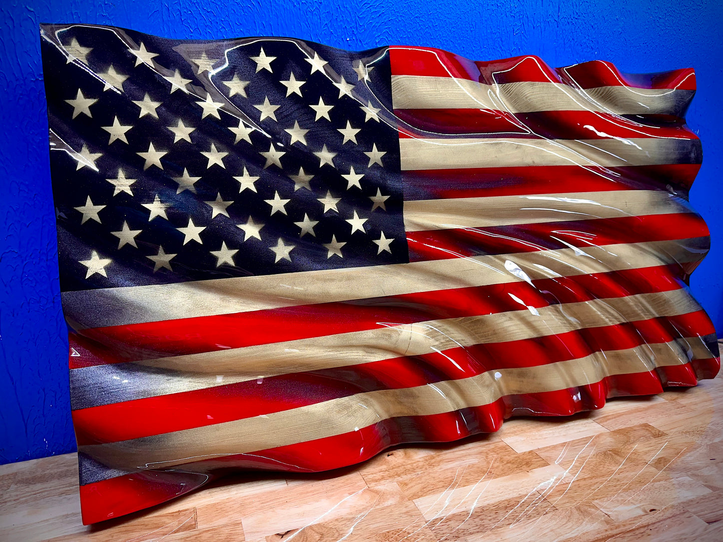 Revenant Series WAVY Wooden American Flag - Handmade, NO CNC, Made In America by an Army Veteran. (Copy)