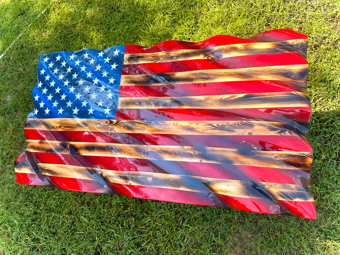 ** 48" WAVY FLAG RAFFLE ** $5 PER TICKET - 3D WAVY Wooden American Flag - Colonial Series - Handmade, NO CNC, Made In America by an Army Veteran.