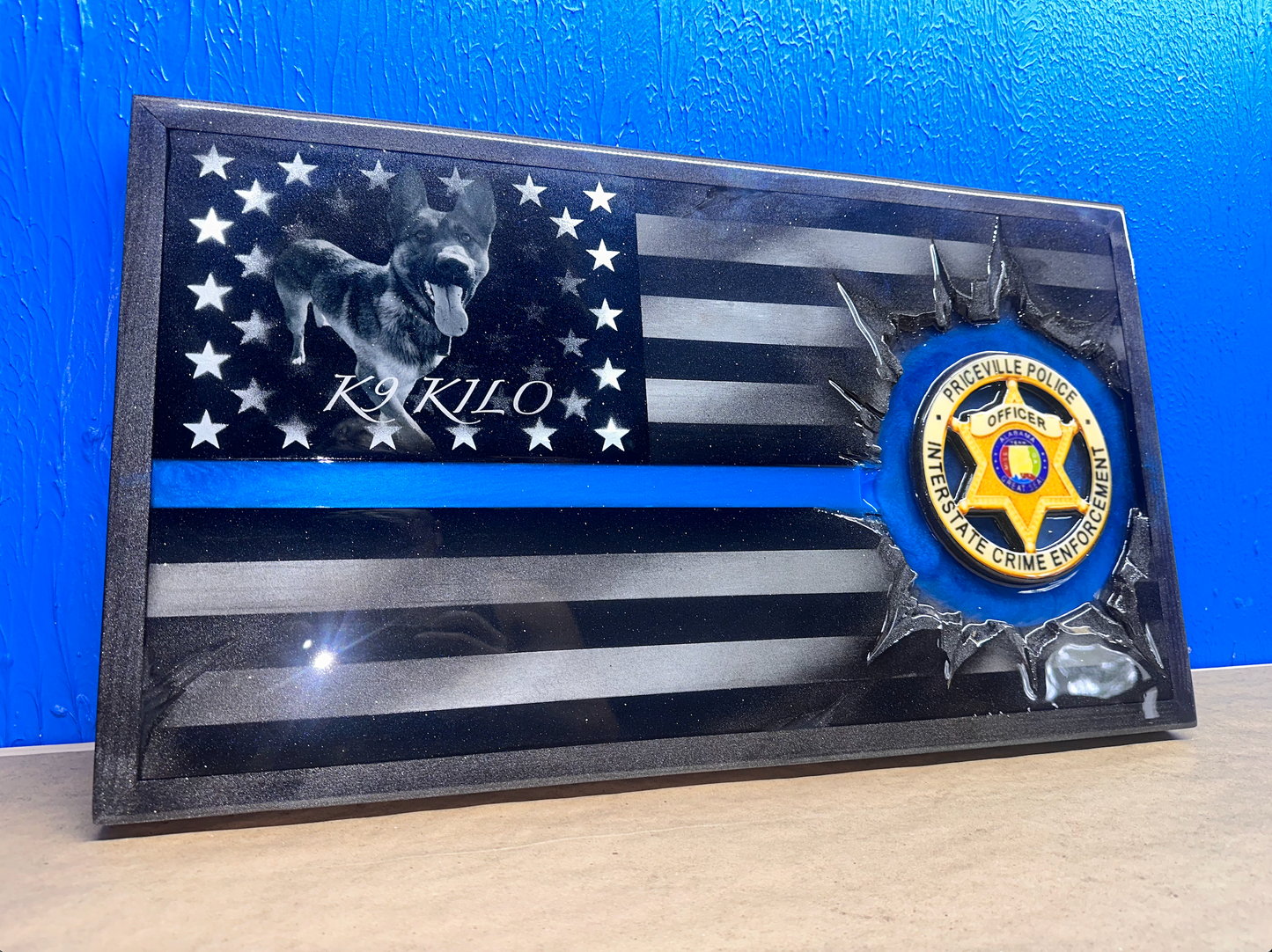 ILLUMINATED Lit Up Thin Blue Line Flag Customizable with LIGHTS! - Made to Order for Deputy, Chiefs, Sheriffs, Agents - By an Army Veteran