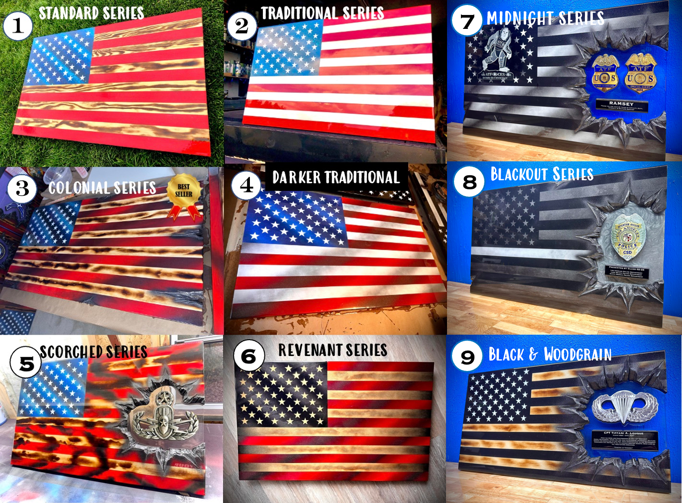 Revenant WAVY Purple Heart Patch Series - Wooden American Flag - Handmade, NO CNC, Made In America by an Army Veteran.