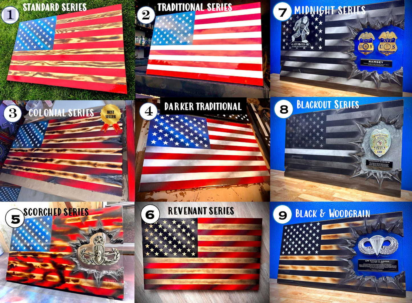 3D WAVY Wooden American Flag - Darker Traditional - Handmade, NO CNC, Made In America by an Army Veteran.