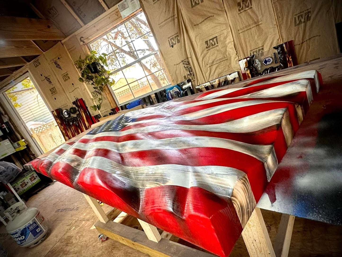 LIMITED 24" Size run - 5 SLOTS ONLY - WAVY Wooden American Flag - Handmade, NO CNC,