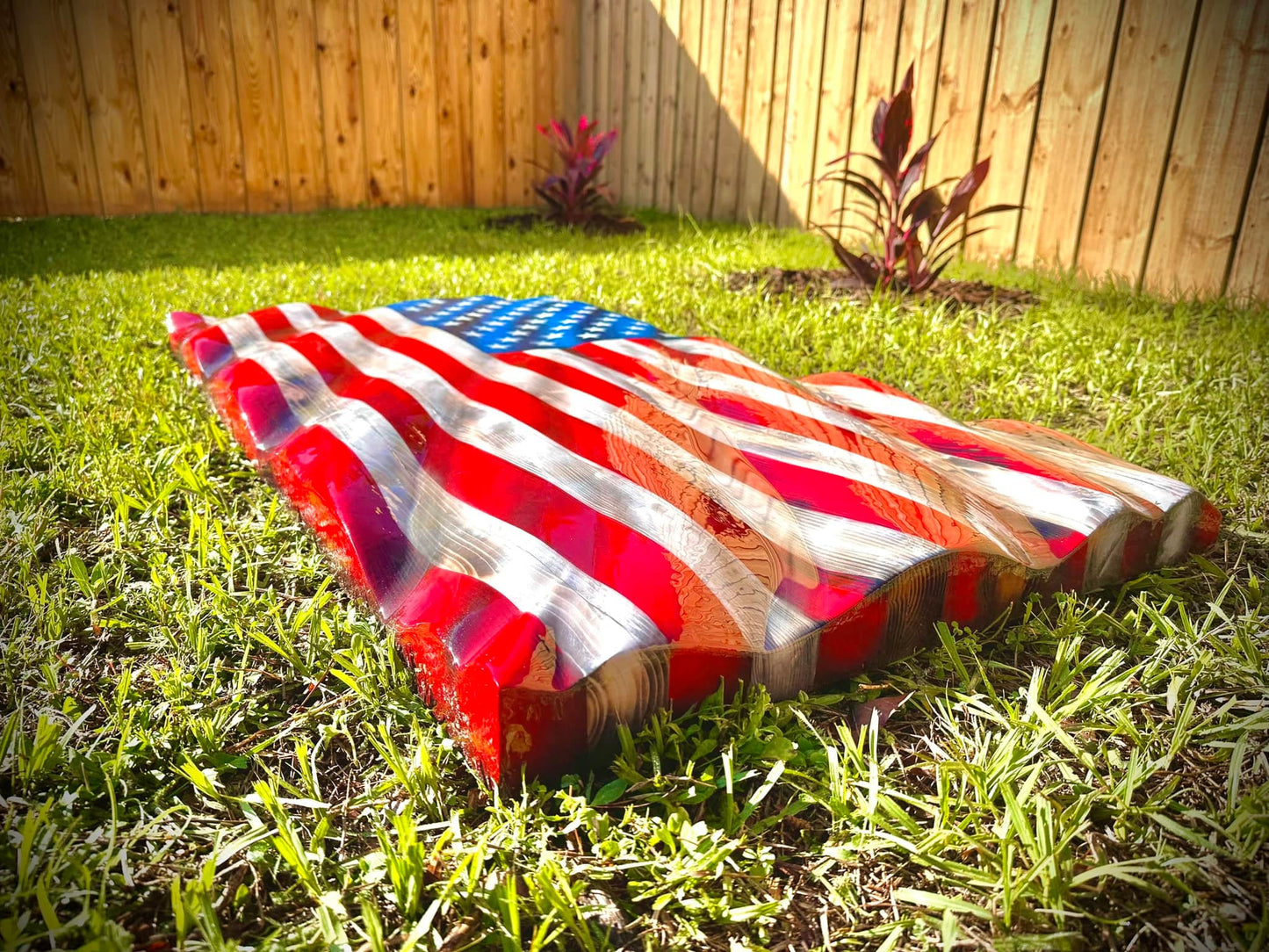 LIMITED 24" Size run - 5 SLOTS ONLY - WAVY Wooden American Flag - Handmade, NO CNC,