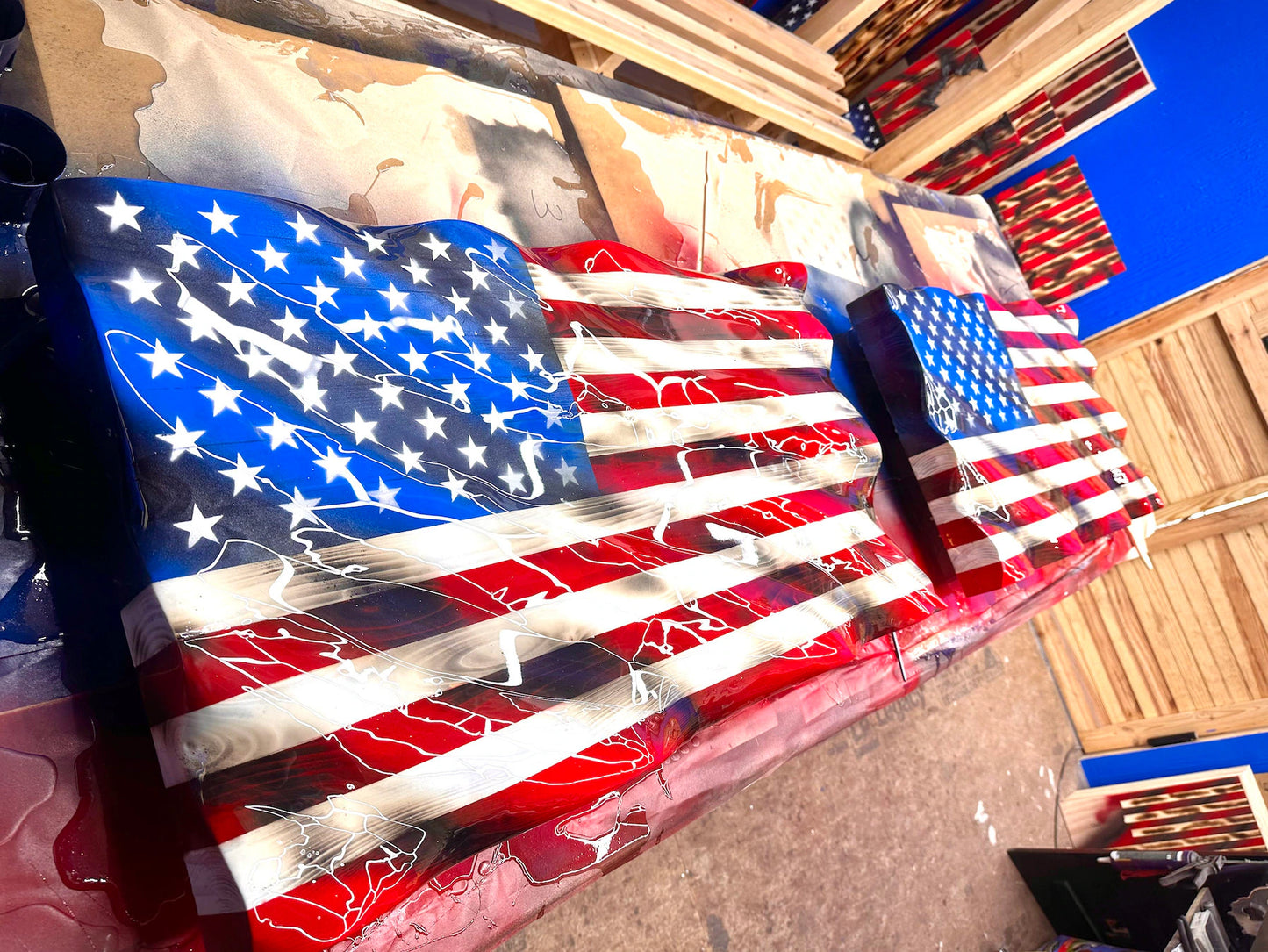 LIMITED 24" Size run - 5 SLOTS ONLY - WAVY Wooden American Flag - Handmade, NO CNC,