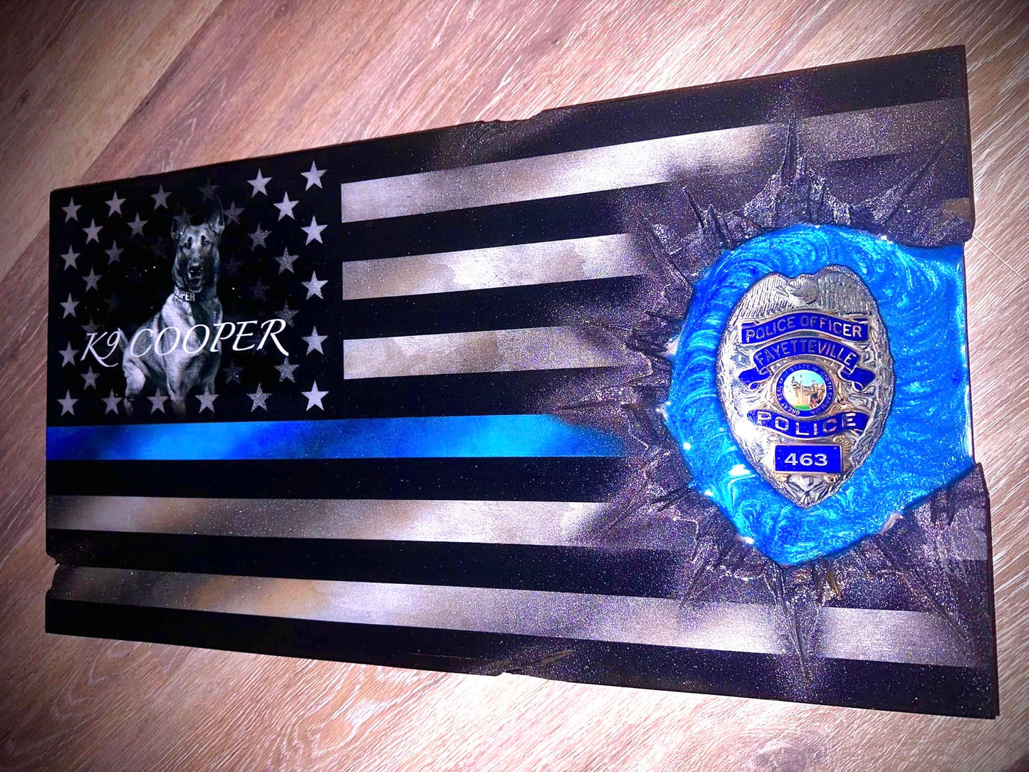 Police K9 Thin Blue Line Flag Patch Series : Photo Faded In Union