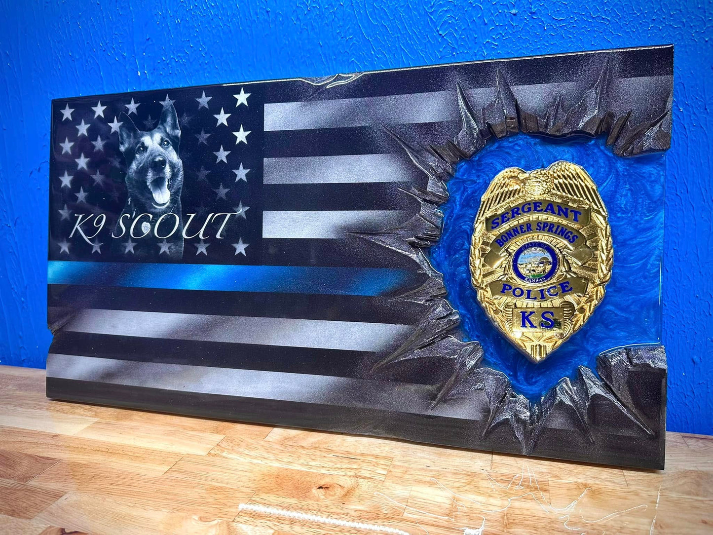 Police K9 Midnight Thin Blue Line Flag Patch Series : Photo Faded In Union