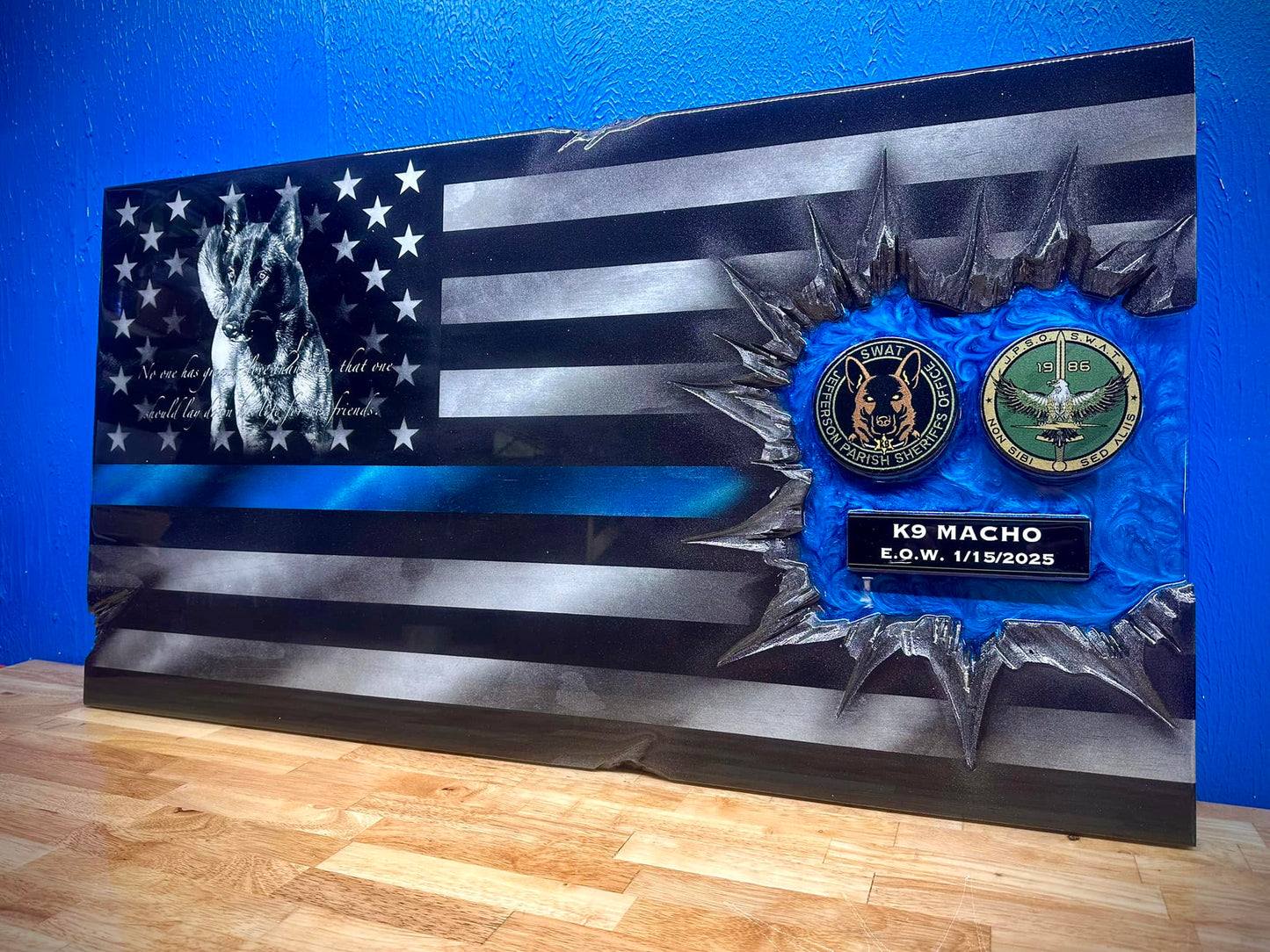 Police K9 Midnight Thin Blue Line Flag Patch Series : Photo Faded In Union