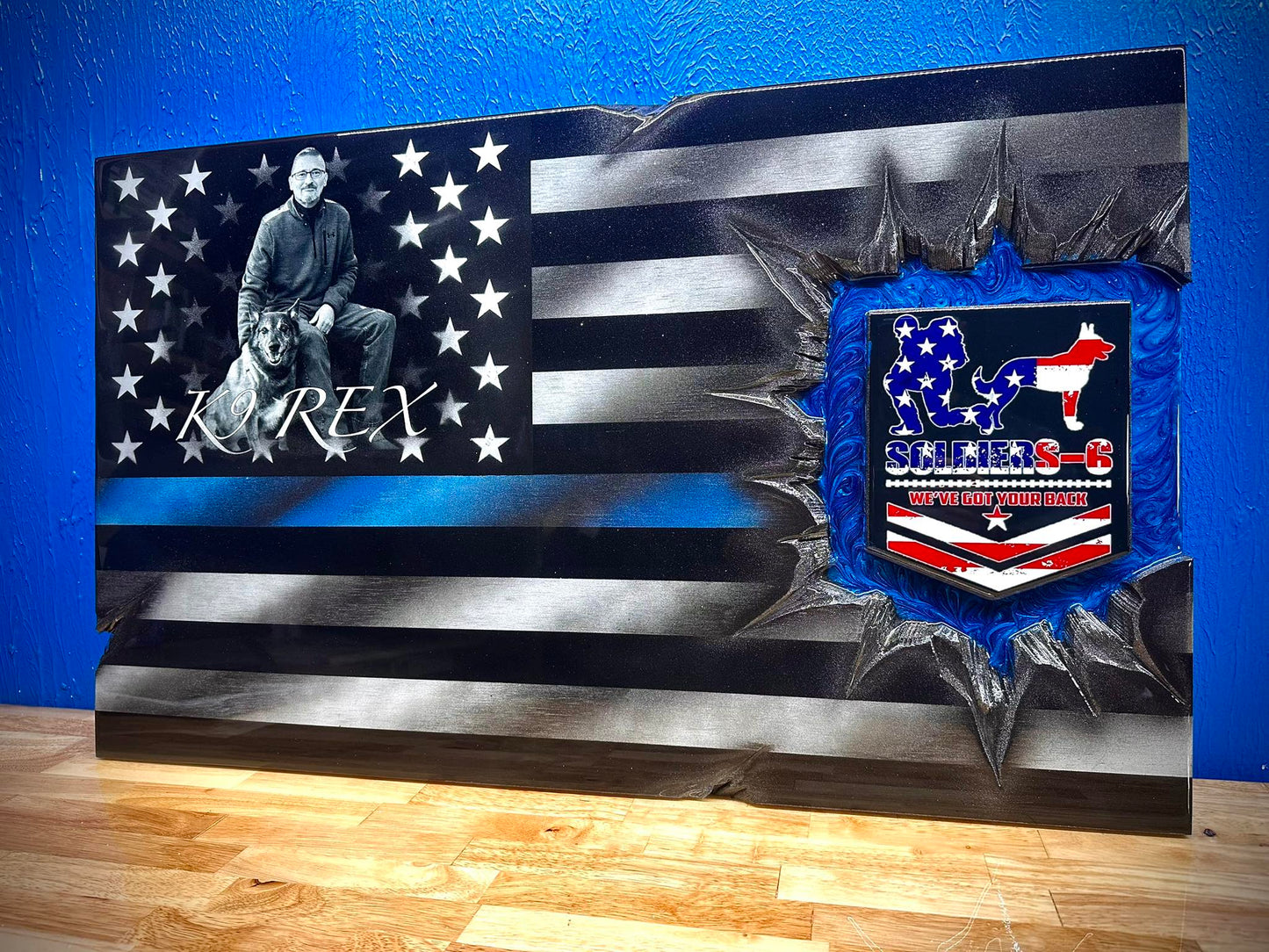 Police K9 Midnight Thin Blue Line Flag Patch Series : Photo Faded In Union