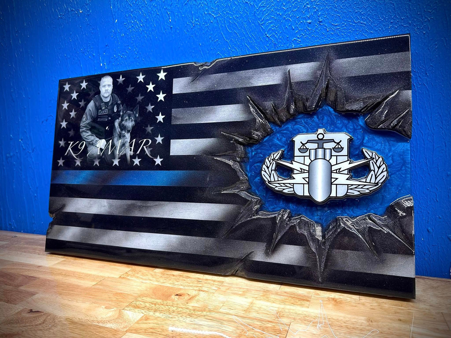 Police K9 Midnight Thin Blue Line Flag Patch Series : Photo Faded In Union