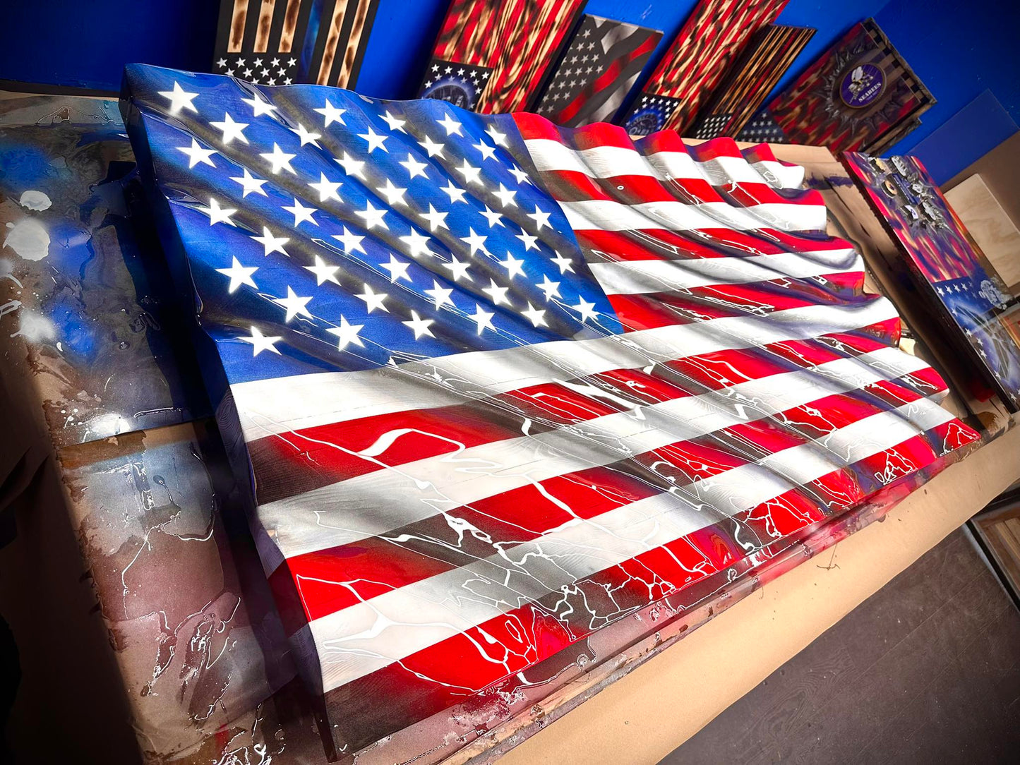 3D WAVY Wooden American Flag - Darker Traditional - Handmade, NO CNC, Made In America by an Army Veteran.
