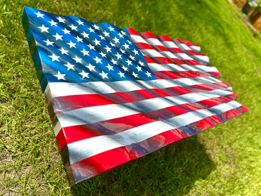 3D WAVY Wooden American Flag - Darker Traditional - Handmade, NO CNC, Made In America by an Army Veteran.