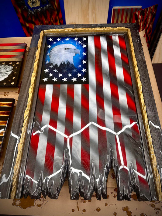 Vertical Eagle Flag - Darker Traditional with triple framing
