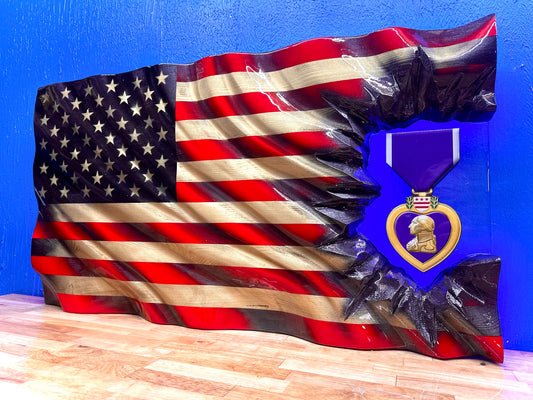 Revenant WAVY Purple Heart Patch Series - Wooden American Flag - Handmade, NO CNC, Made In America by an Army Veteran.