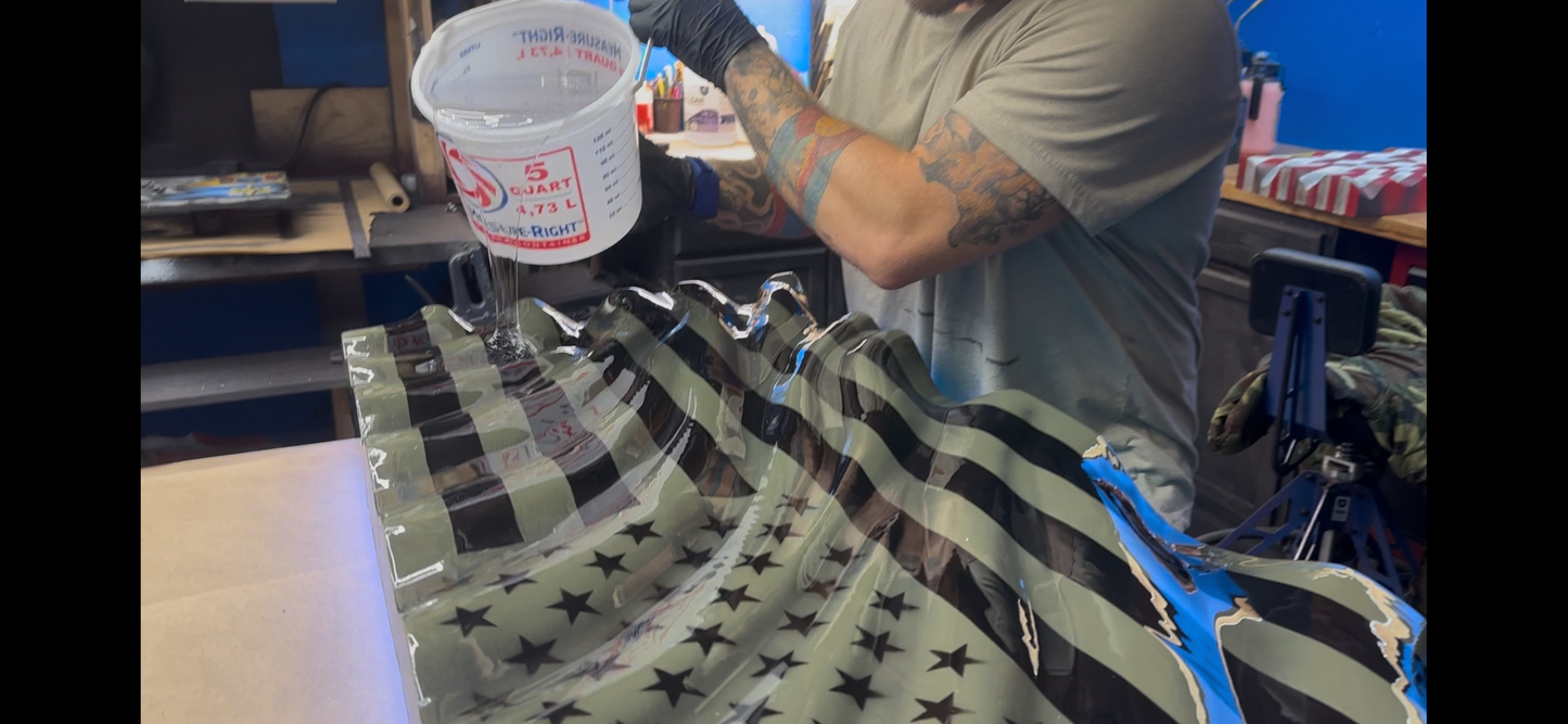 OD Green & Black WAVY Wooden American Flag - Handmade, NO CNC, Made In America by an Army Veteran.