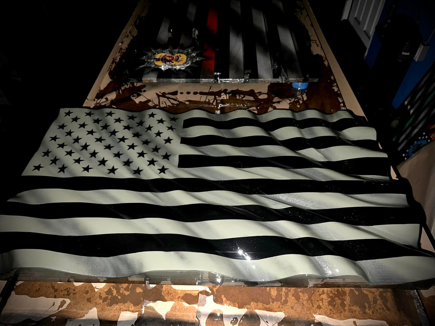 OD Green & Black WAVY Wooden American Flag - Handmade, NO CNC, Made In America by an Army Veteran.