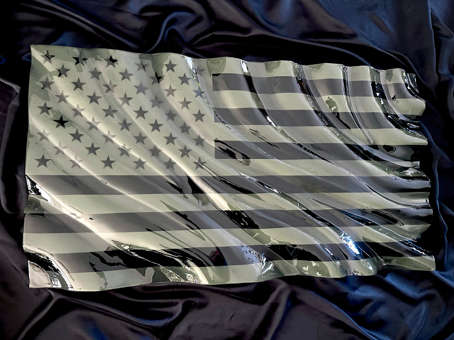 OD Green & Black WAVY Wooden American Flag - Handmade, NO CNC, Made In America by an Army Veteran.