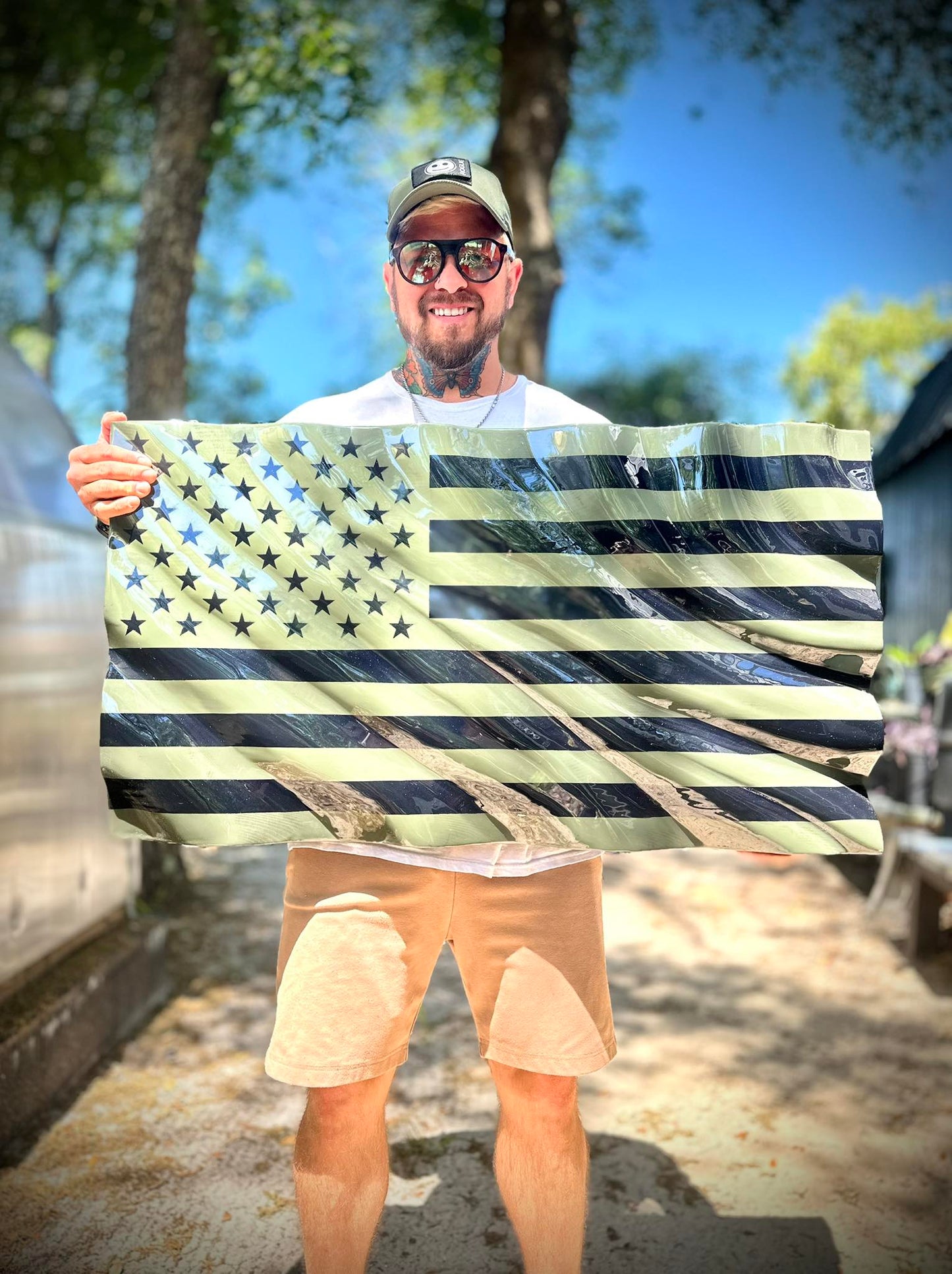 OD Green & Black WAVY Wooden American Flag - Handmade, NO CNC, Made In America by an Army Veteran.