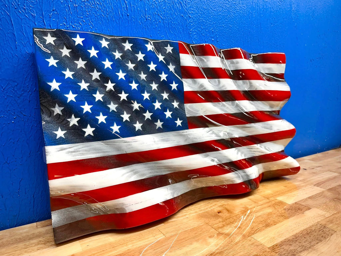 3D WAVY Wooden American Flag - Darker Traditional - Handmade, NO CNC, Made In America by an Army Veteran.