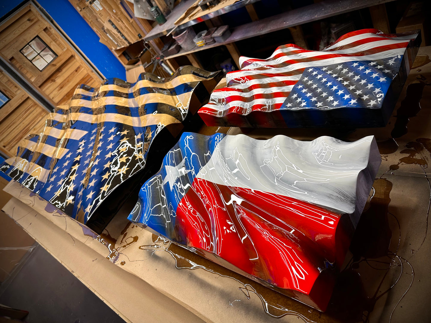 Texas WAVY Wooden American Flag - Handmade, NO CNC, Made In America by an Army Veteran. (Copy)
