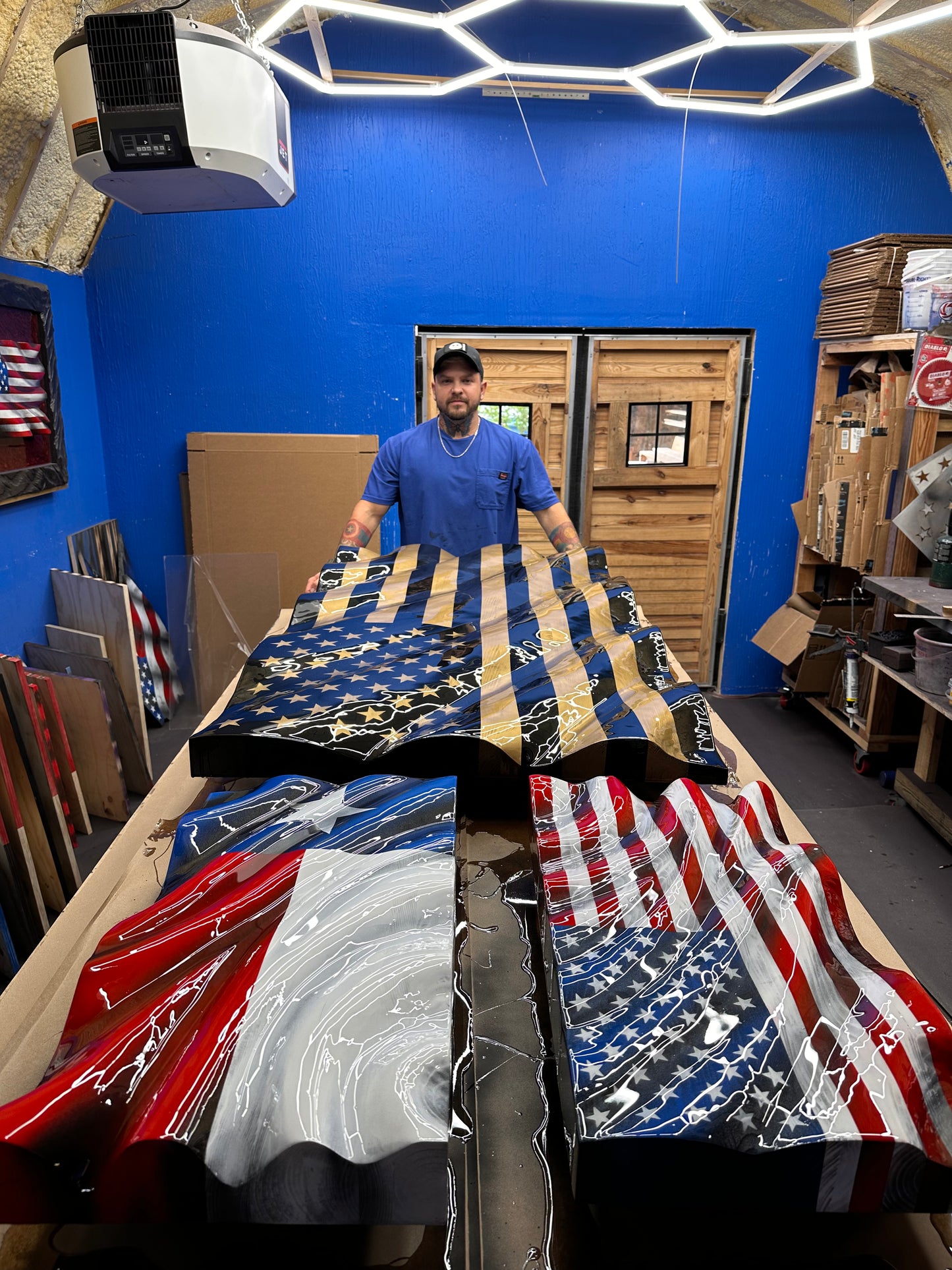 3D WAVY Wooden American Flag - Darker Traditional - Handmade, NO CNC, Made In America by an Army Veteran.
