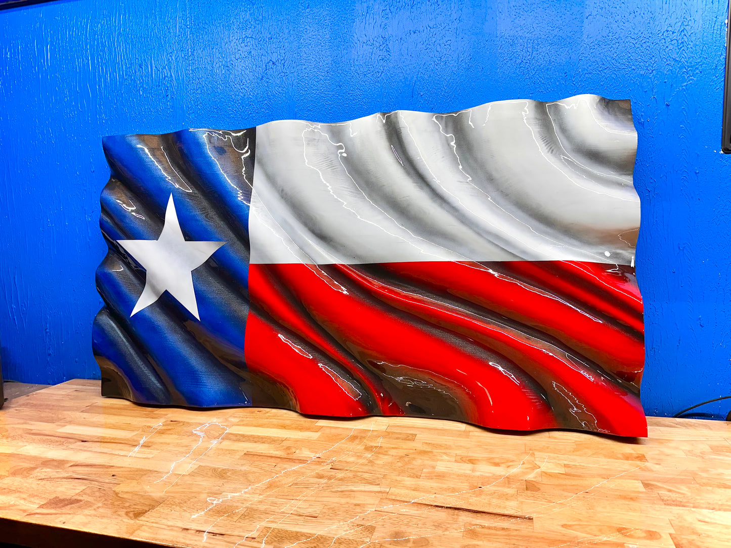 Texas WAVY Wooden American Flag - Handmade, NO CNC