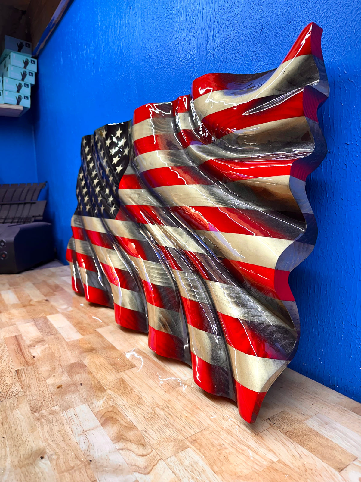 "Skirted" WAVY Flag - Handmade, NO CNC, - Full Resin Finish