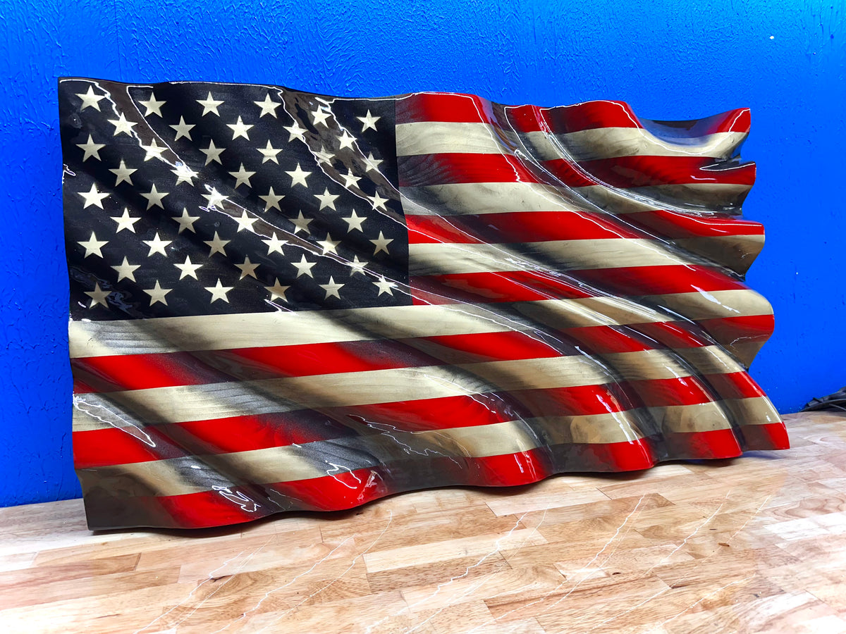 "Skirted" WAVY Flag - Handmade, NO CNC, - Full Resin Finish