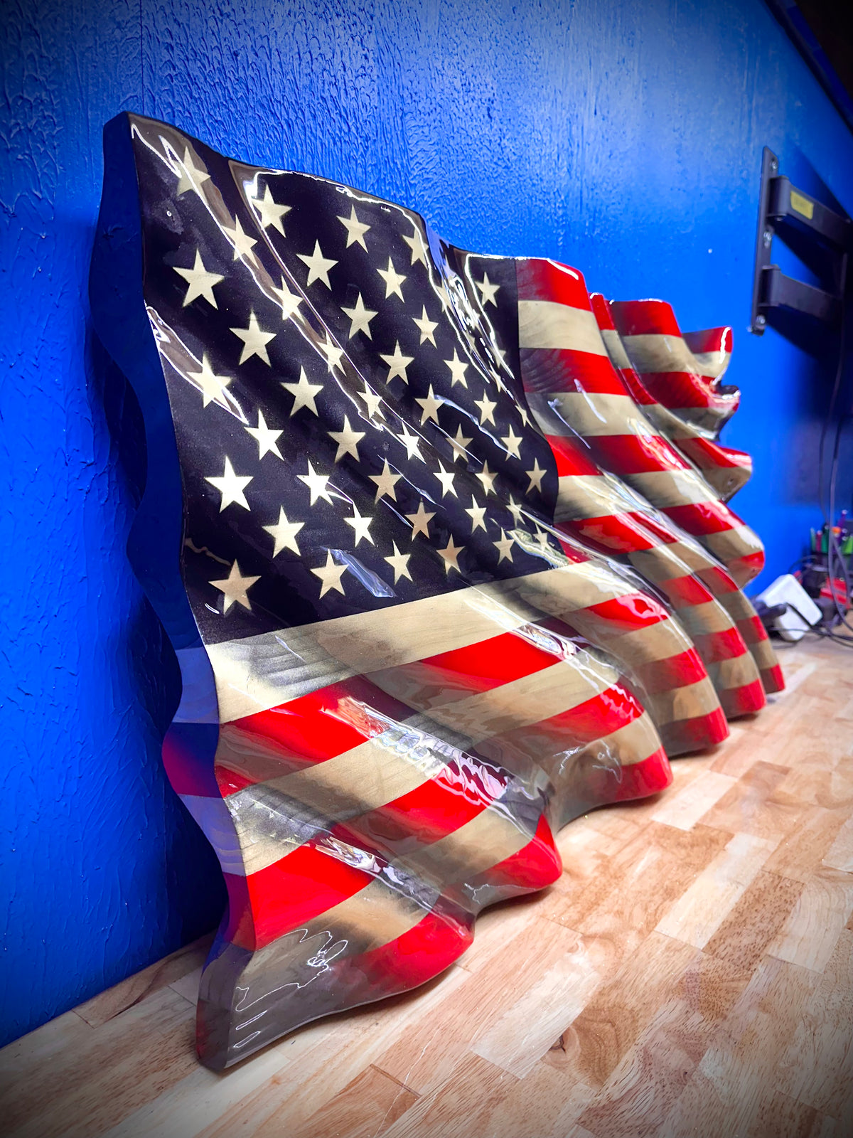 "Skirted" WAVY Flag - Handmade, NO CNC, - Full Resin Finish