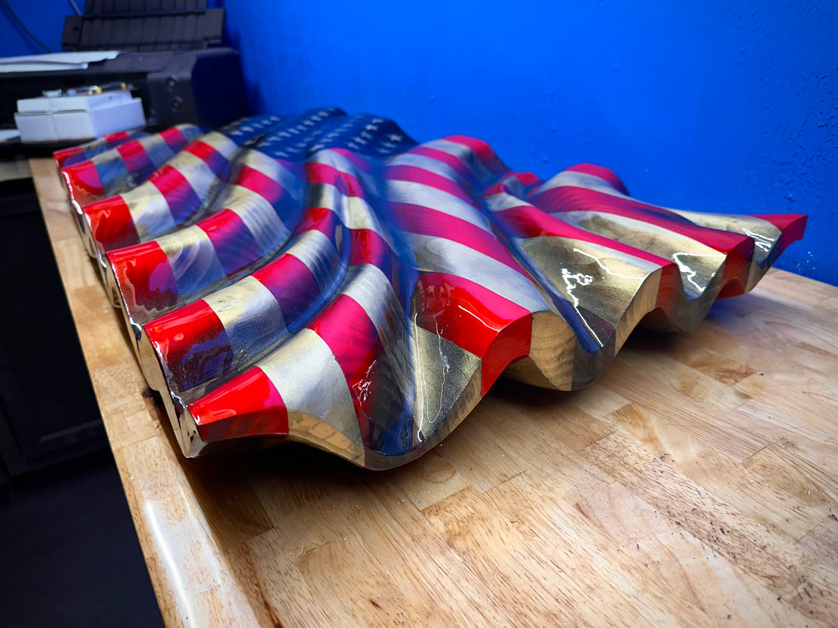 "Skirted" WAVY Flag - Handmade, NO CNC, - Full Resin Finish
