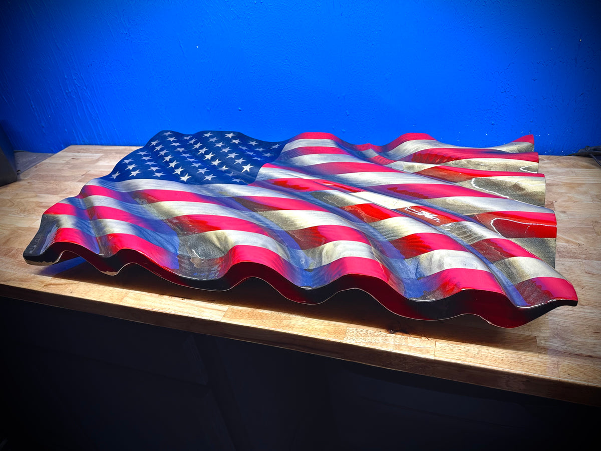 "Skirted" WAVY Flag - Handmade, NO CNC, - Full Resin Finish