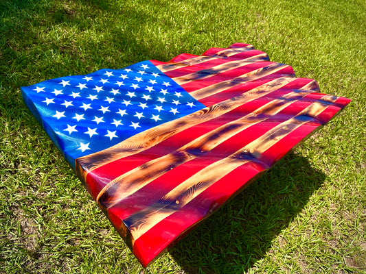 ** 48" WAVY FLAG RAFFLE ** $5 PER TICKET - 3D WAVY Wooden American Flag - Colonial Series - Handmade, NO CNC, Made In America by an Army Veteran.