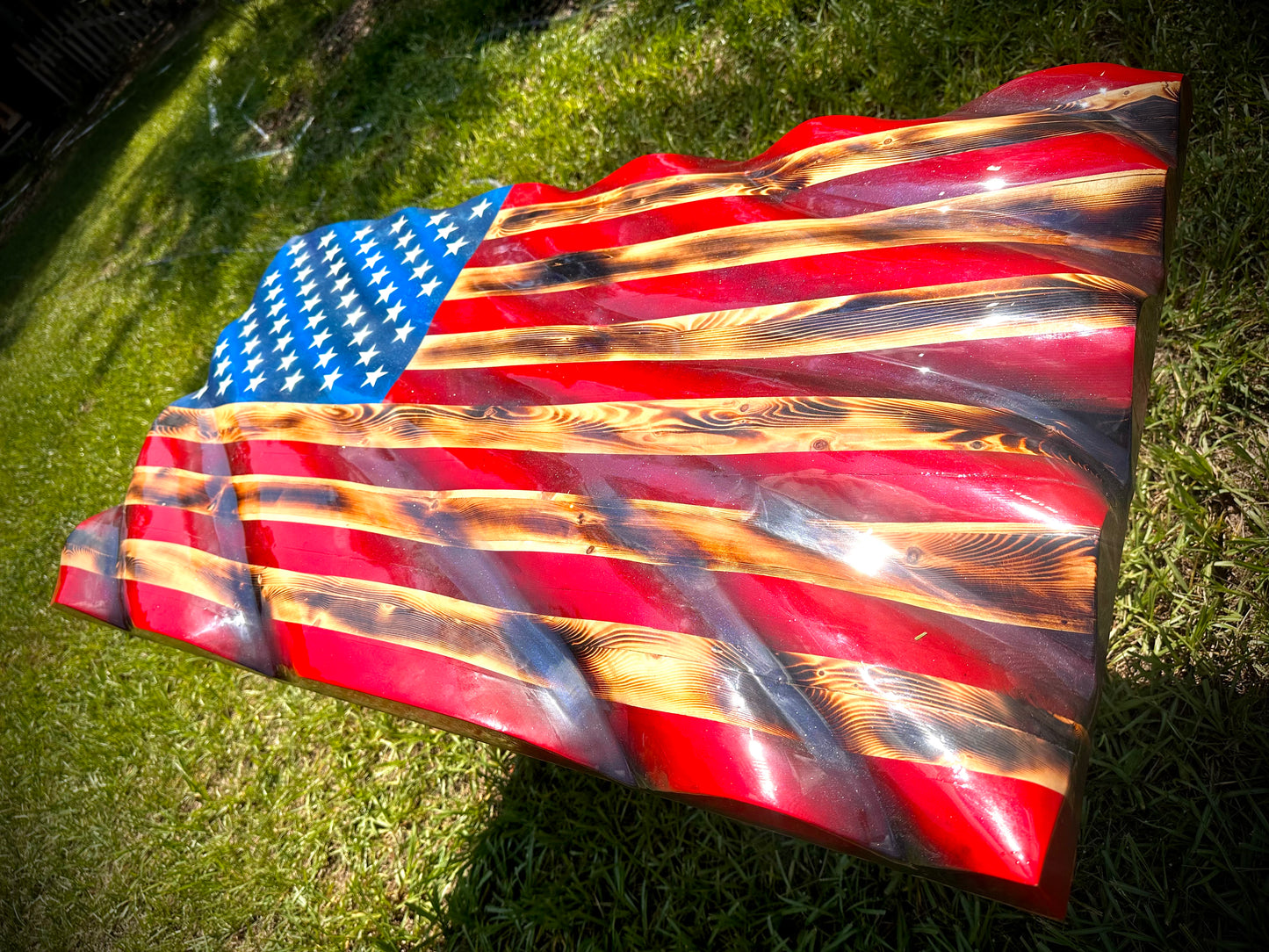 ** 48" WAVY FLAG RAFFLE ** $5 PER TICKET - 3D WAVY Wooden American Flag - Colonial Series - Handmade, NO CNC, Made In America by an Army Veteran.