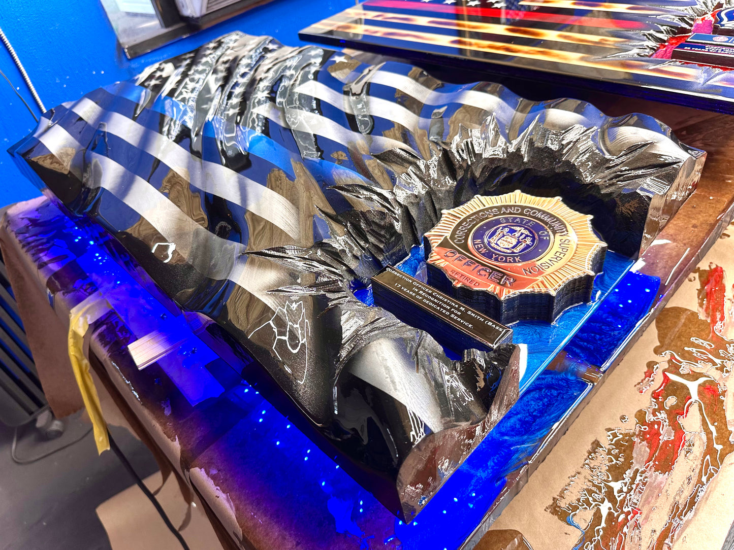 WAVY Midnight Thin Blue Line Patch/Badge Series - Add your badge or Patch! + Full Resin Finish + Crafted by a Veteran